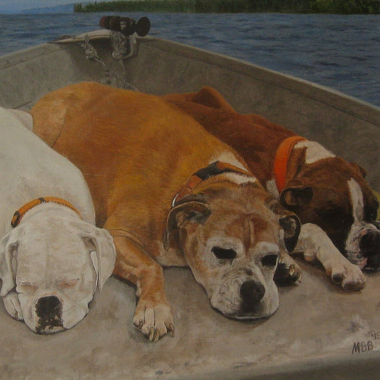 dogs on boat on metal